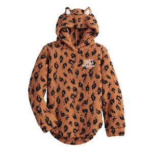 Girls cheetah print Sherpa hoodie. Size Xs 6x